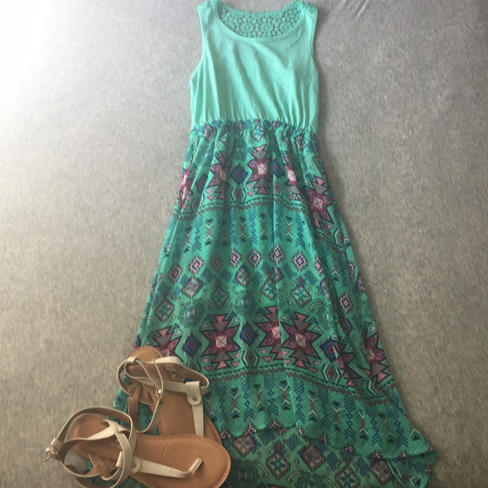 High-low Maxi Aztec Printed Dress For Girls